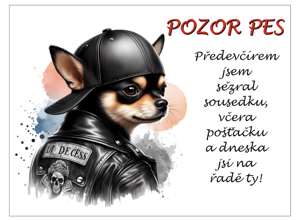 hliníková cedulka pozor pes - Čivava