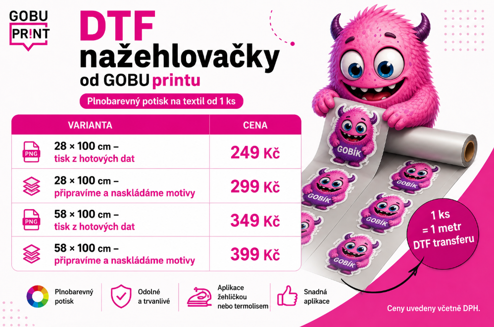DTF nažehlovačky, tabulka