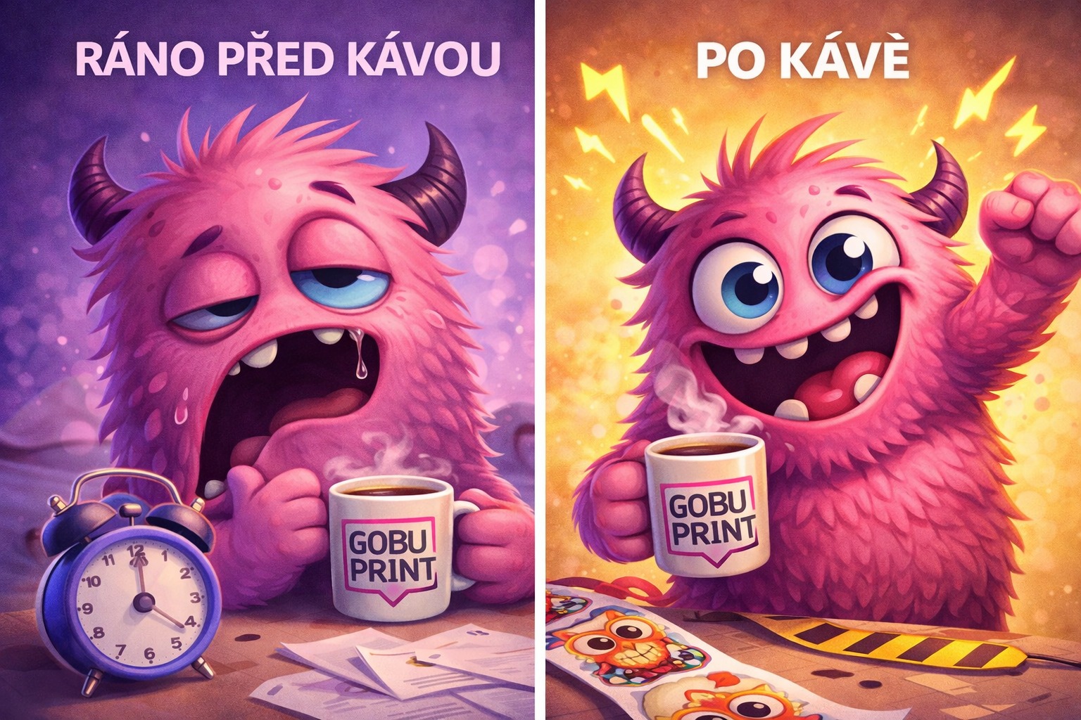 Gobík před kávou a po kávě