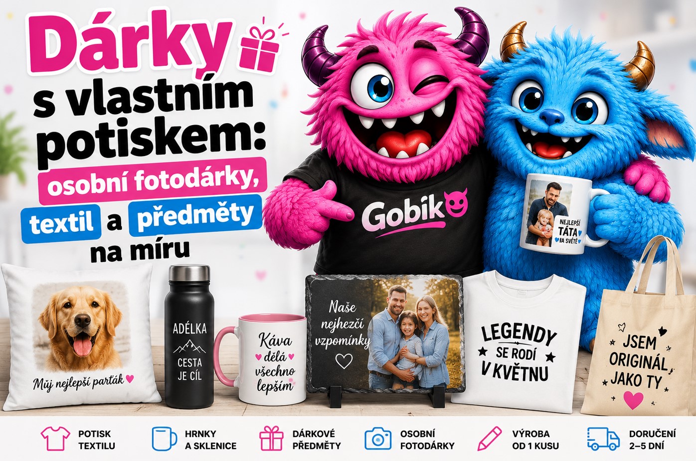 Dárky s vlastním potiskem: osobní fotodárky, textil a předměty na míru