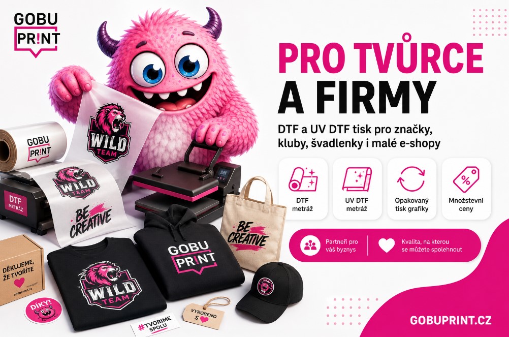 DTF tisk pro firmy, malé e-shopy a tvůrce