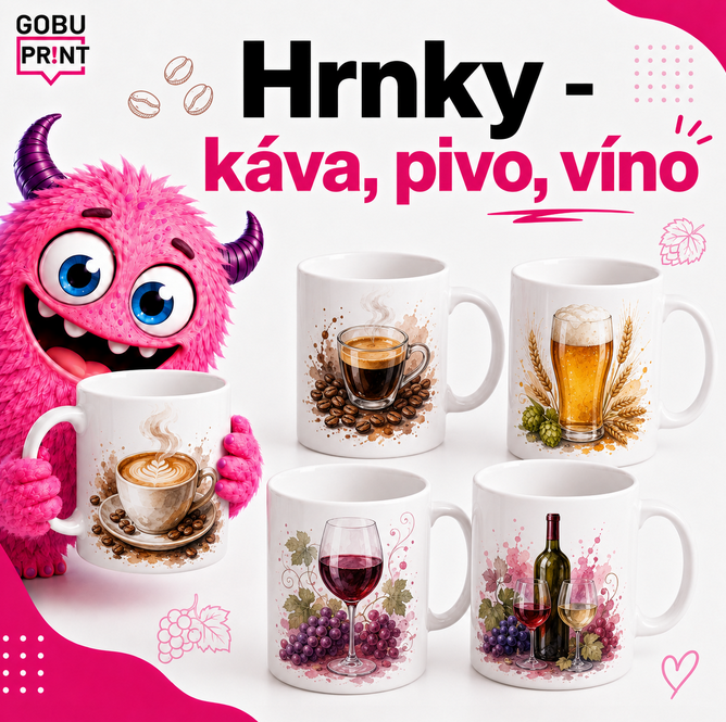 Hrnky s motivy kávy, piva a vína