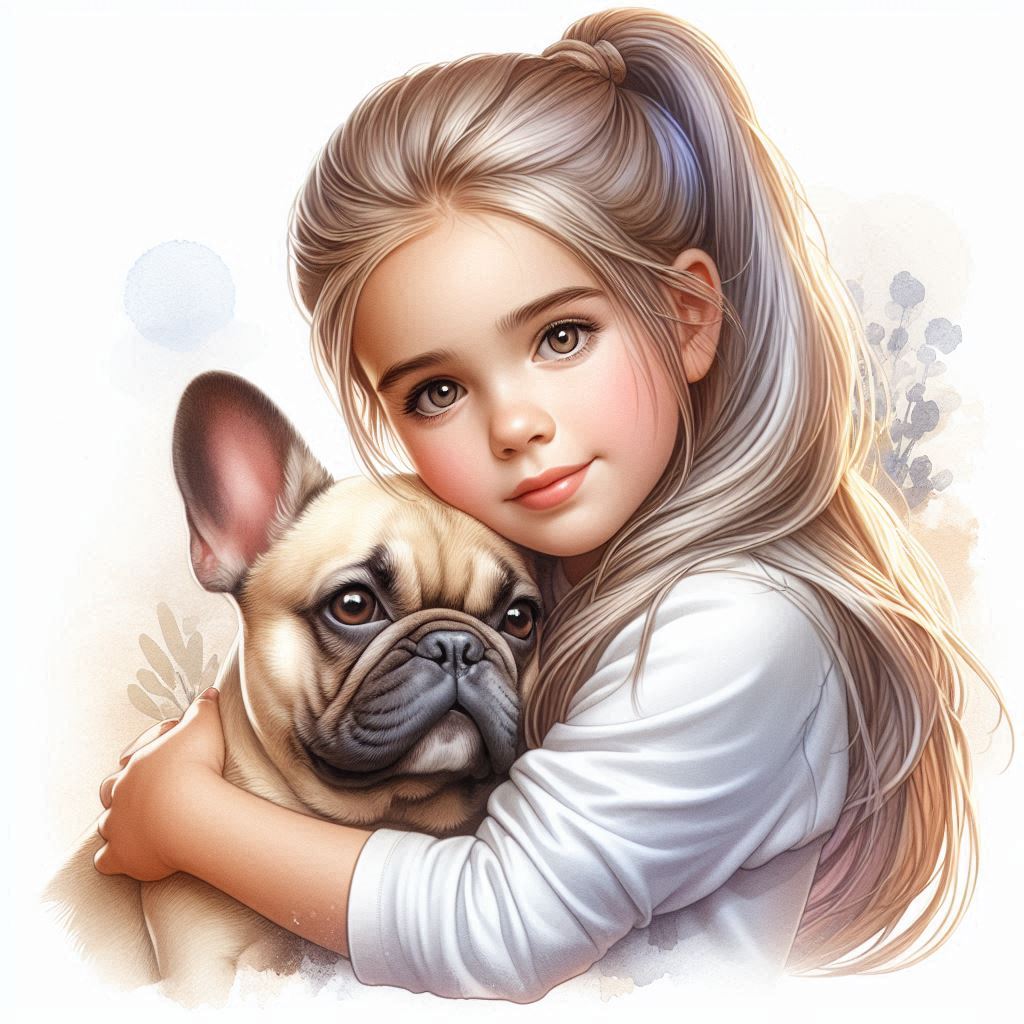 dívka a francouzský buldoček