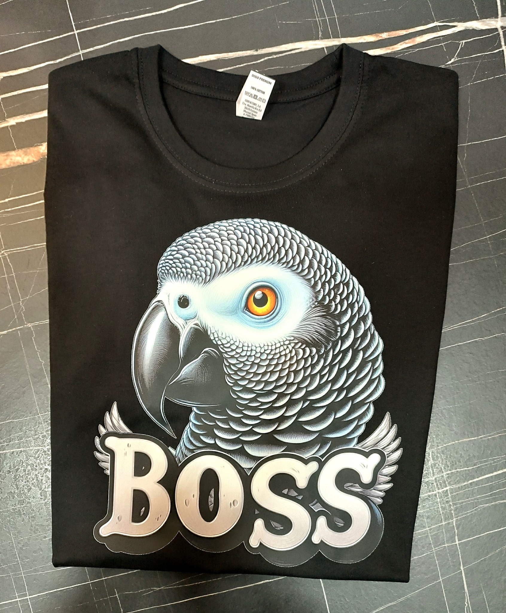 tričko s papouškem žako