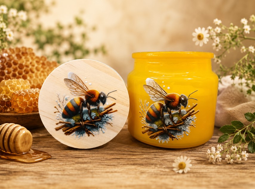 uv samolepka na svíčku včela