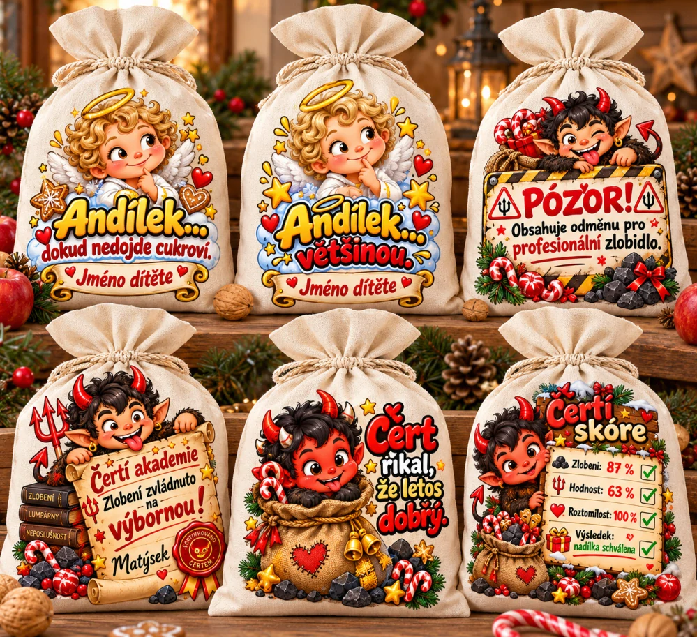 Mikulášský pytlík s andílkem a čertíkem – 6 motivů