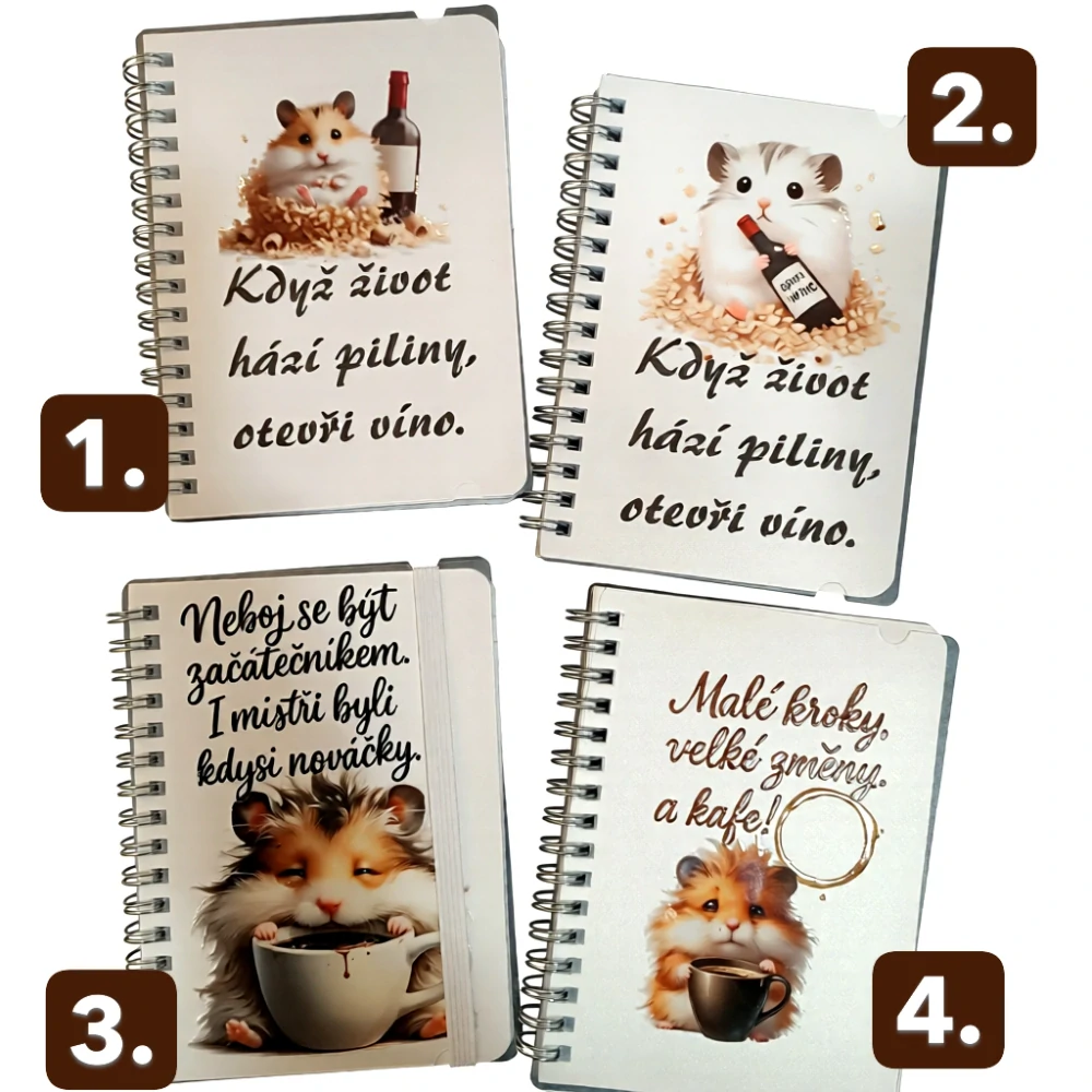 Poznámkový blok A6 - křeček - 4 motivy