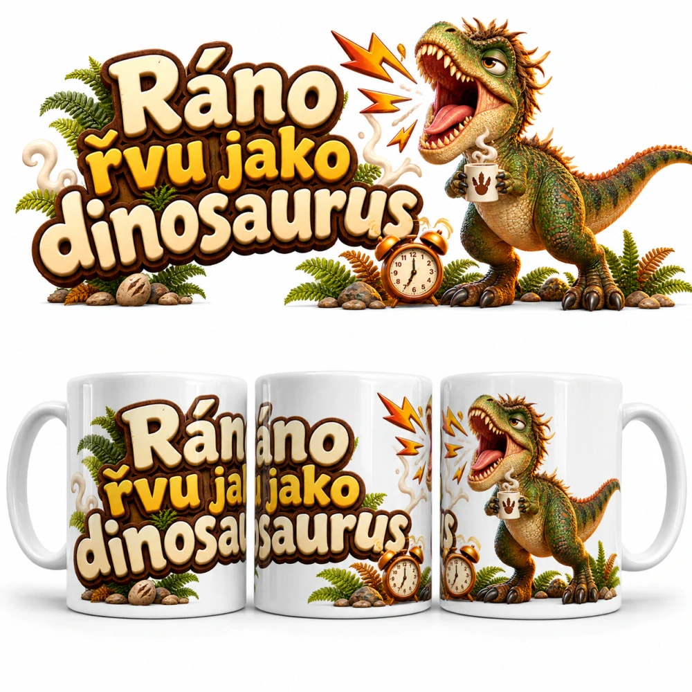 Keramický hrnek - Ráno řvu jako dinosaurus