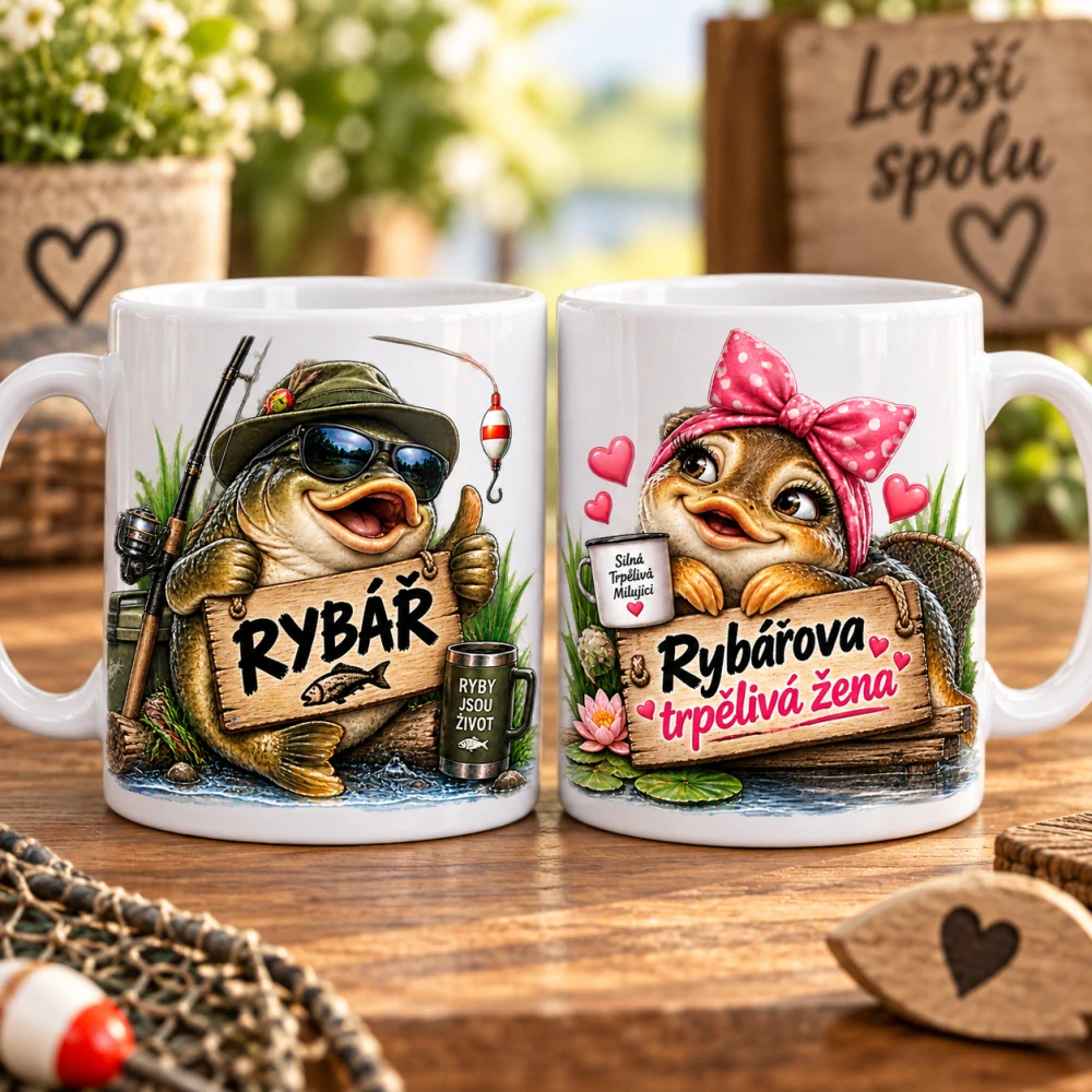 Keramický hrnek - rybář s rybářkou