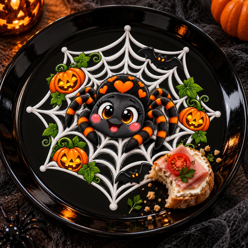Halloweenský talíř – pavouček
