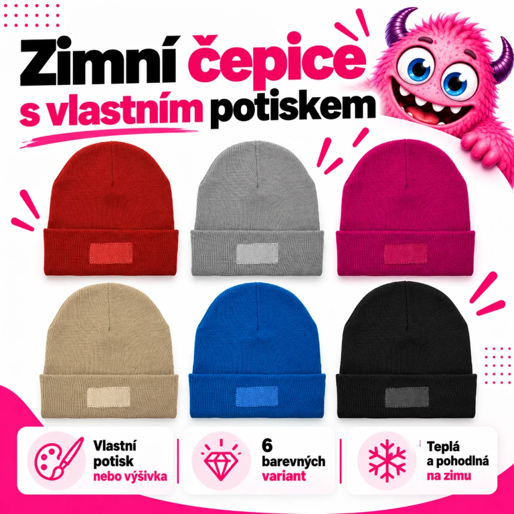 Zimní čepice s vlastním potiskem
