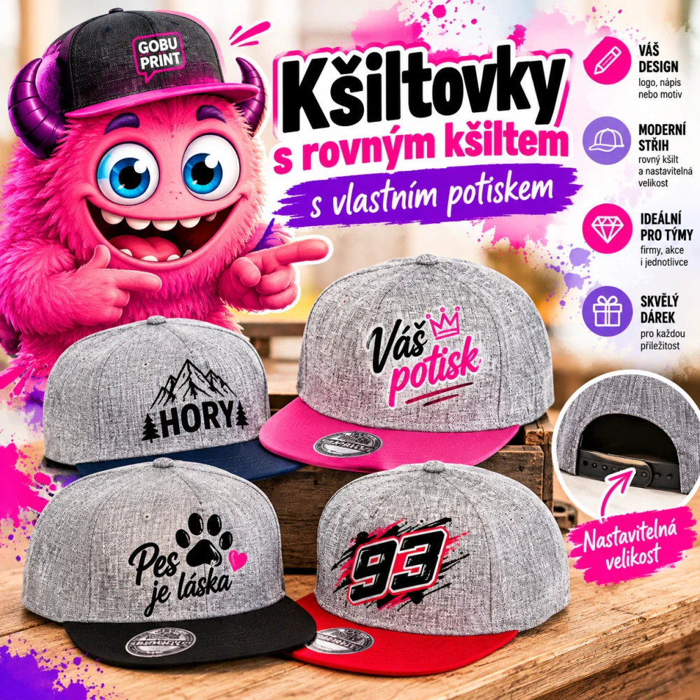 Kšiltovka s rovným kšiltem a vlastním potiskem