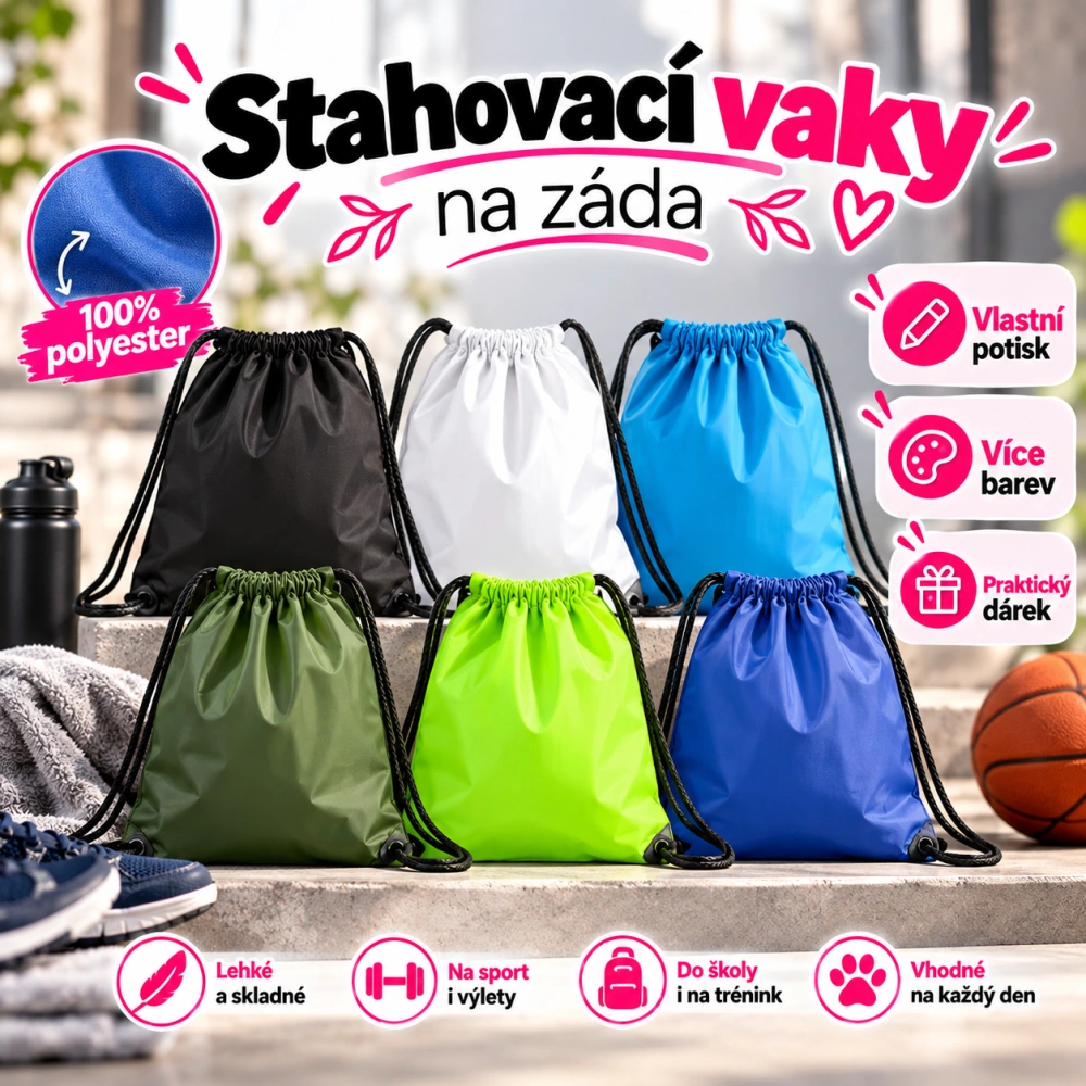 Stahovací vak na záda s vlastním potiskem – polyester