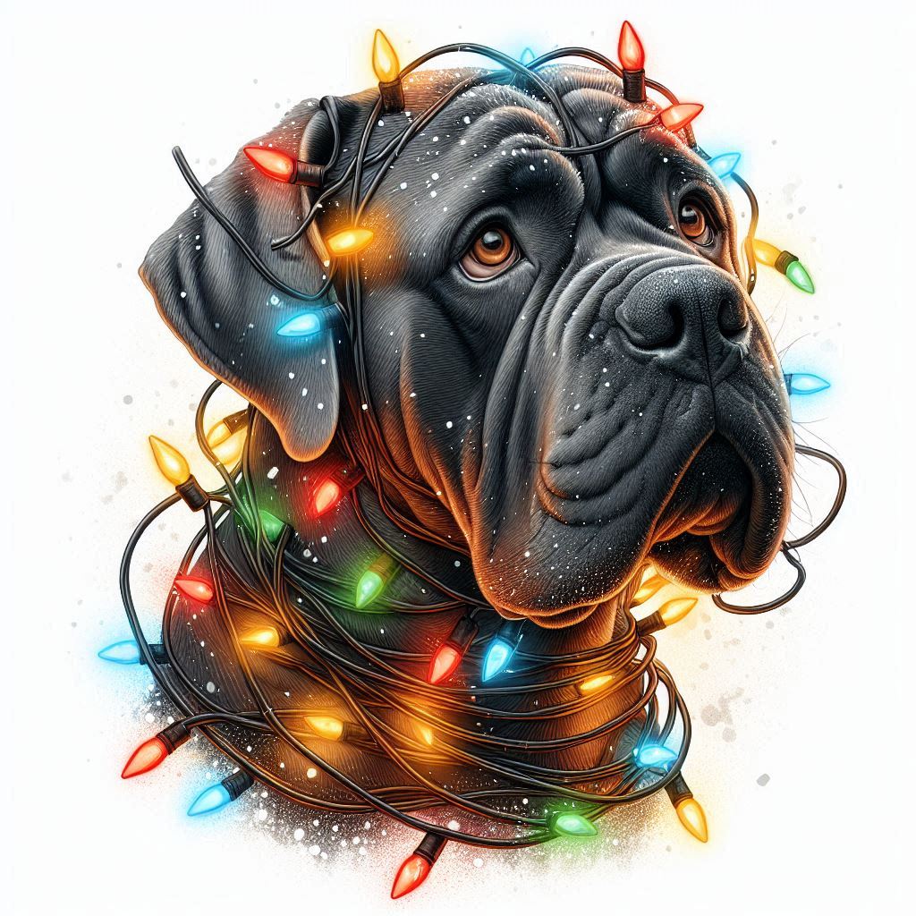 Cane corso a vánoční světýlka