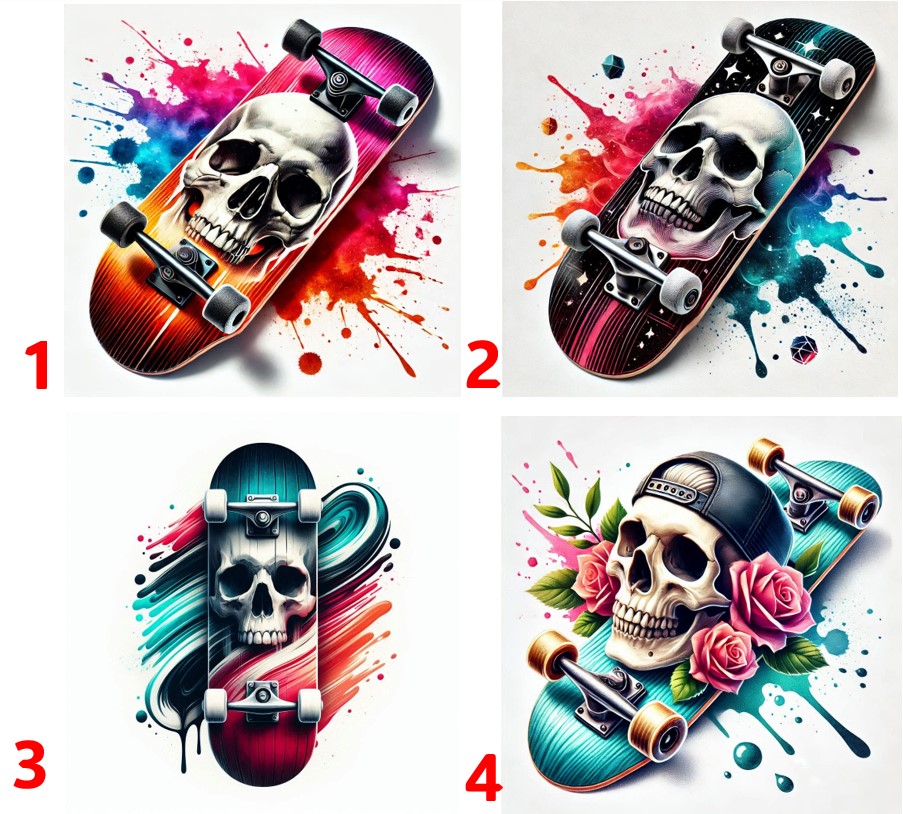 Skateboard lebka - 4 motivy