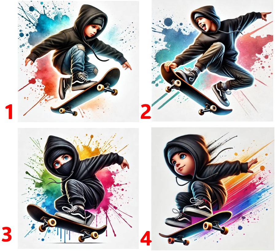 Skateboard kluk - 4 motivy
