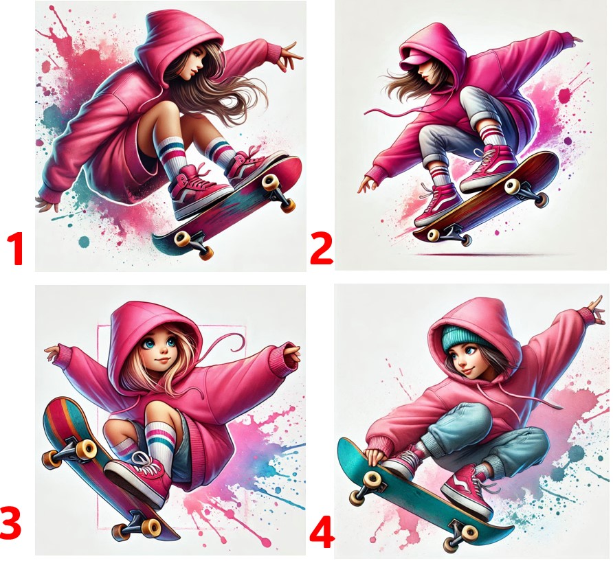 Skateboard holka - 4 motivy