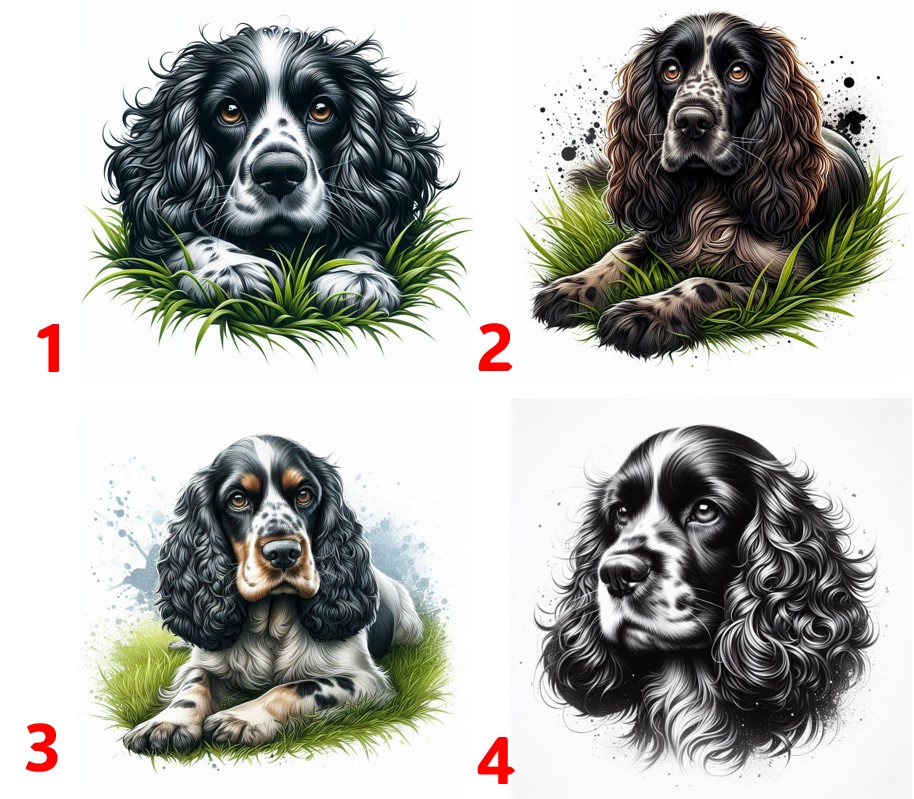 Anglický kokršpaněl modrý bělouš - 4 motivy