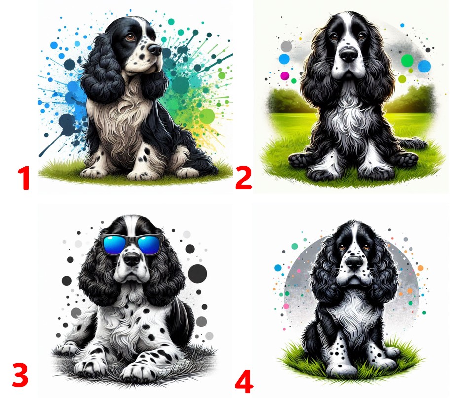 Anglický kokršpaněl modrý bělouš - 4 motivy