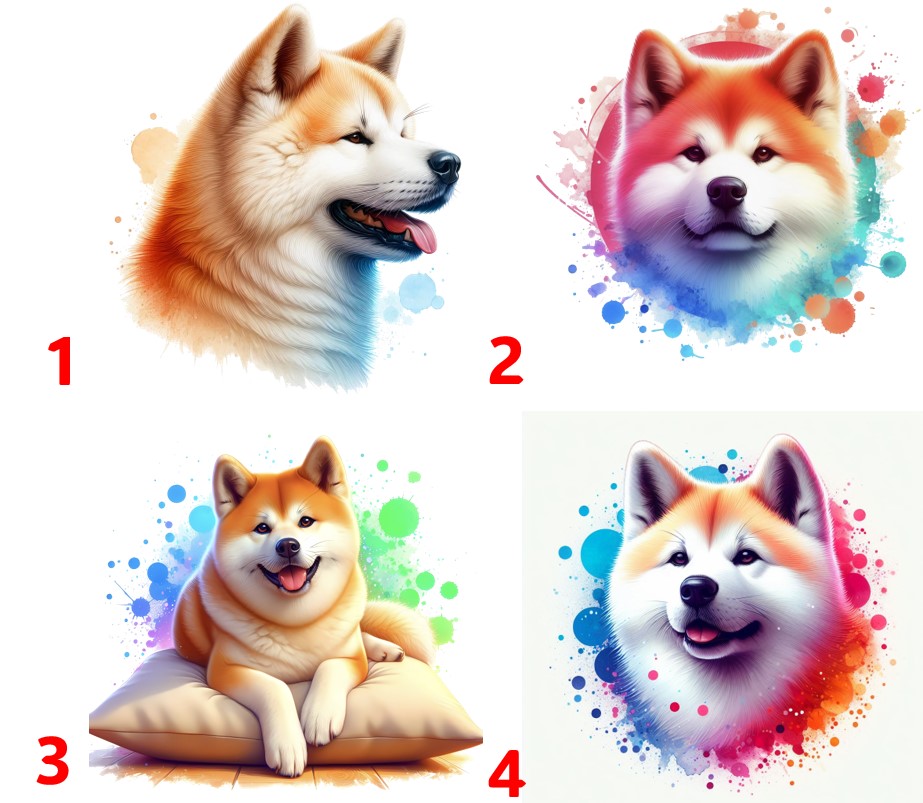 Akita Inu zrzavá - 4 motivy