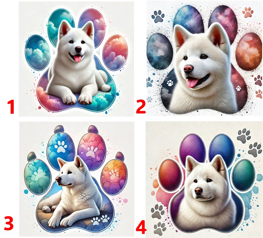 Akita Inu bílá v tlapce - 4 motivy