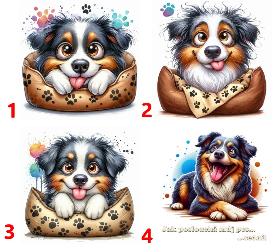 Australský ovčák karikatura - 4 motivy