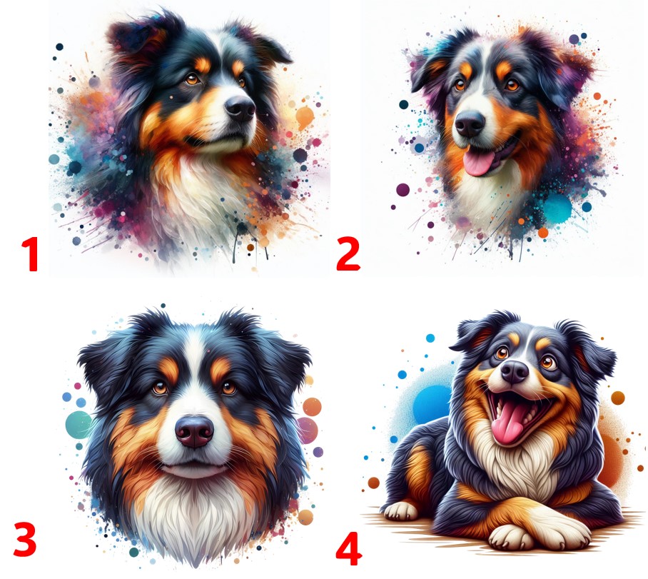 Australský ovčák tricolor - 4 motivy