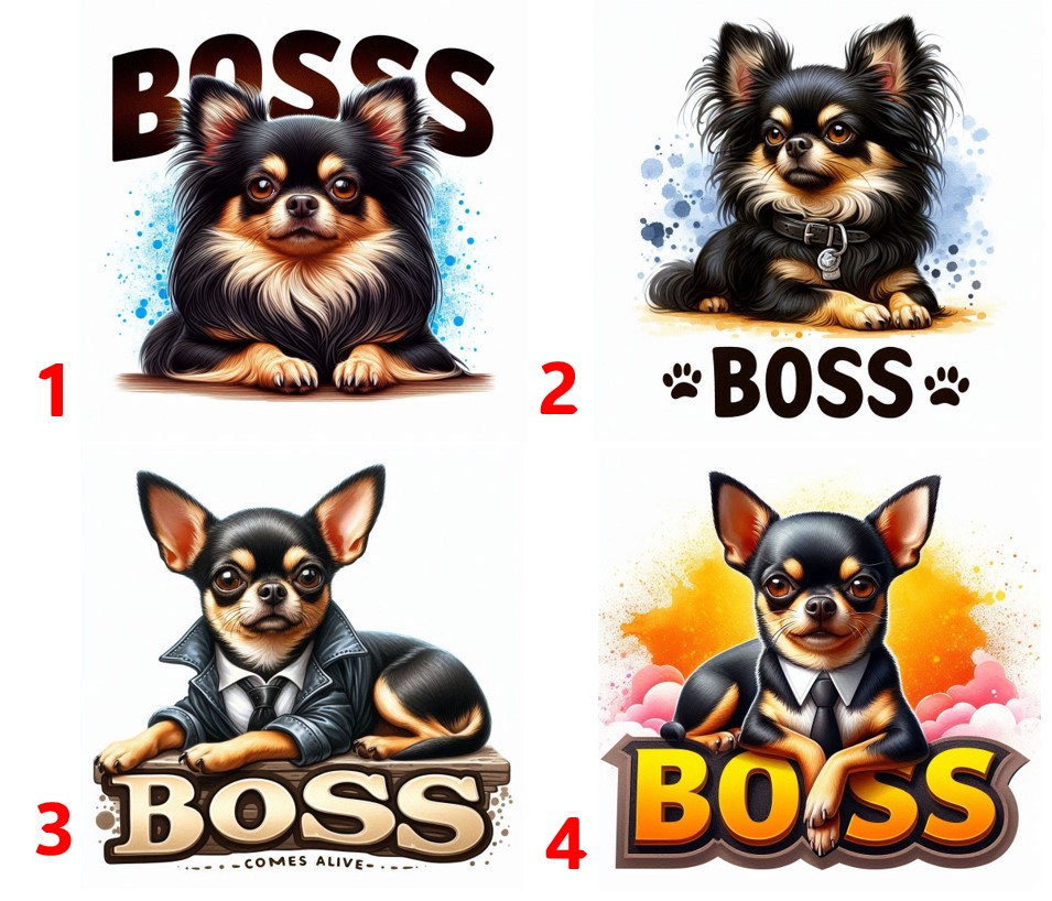 Čivava boss černá - 4 motivy