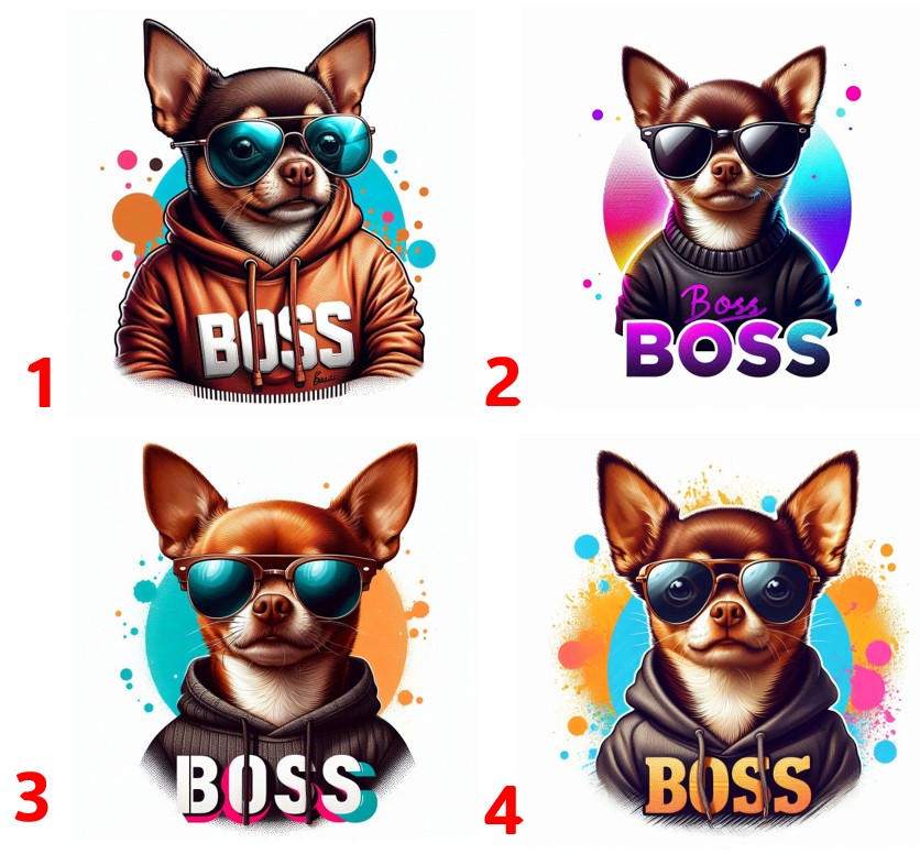 Čivava boss hnědá - 4 motivy