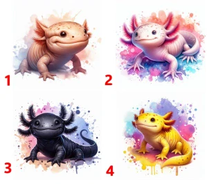 Axolotl různě barevný - 4 motivy