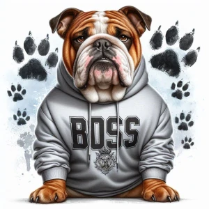 Anglický bulgog v mikině boss 