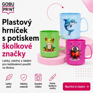 Plastový hrnek s potiskem školkové značky 