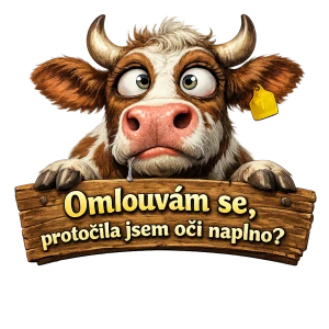 Kráva a protočený oči