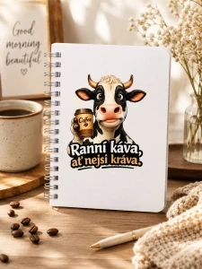 Poznámkový blok A6 - kráva a káva