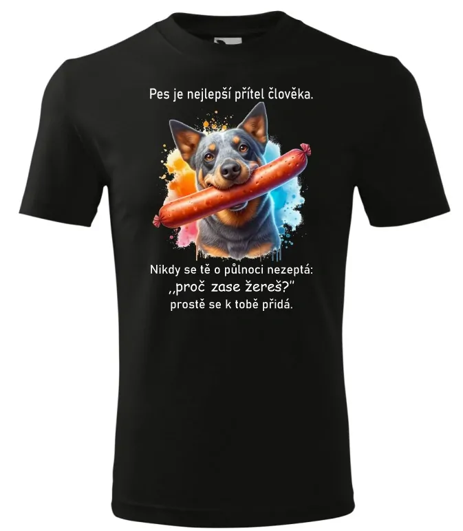 Australský honácký pes s klobásou