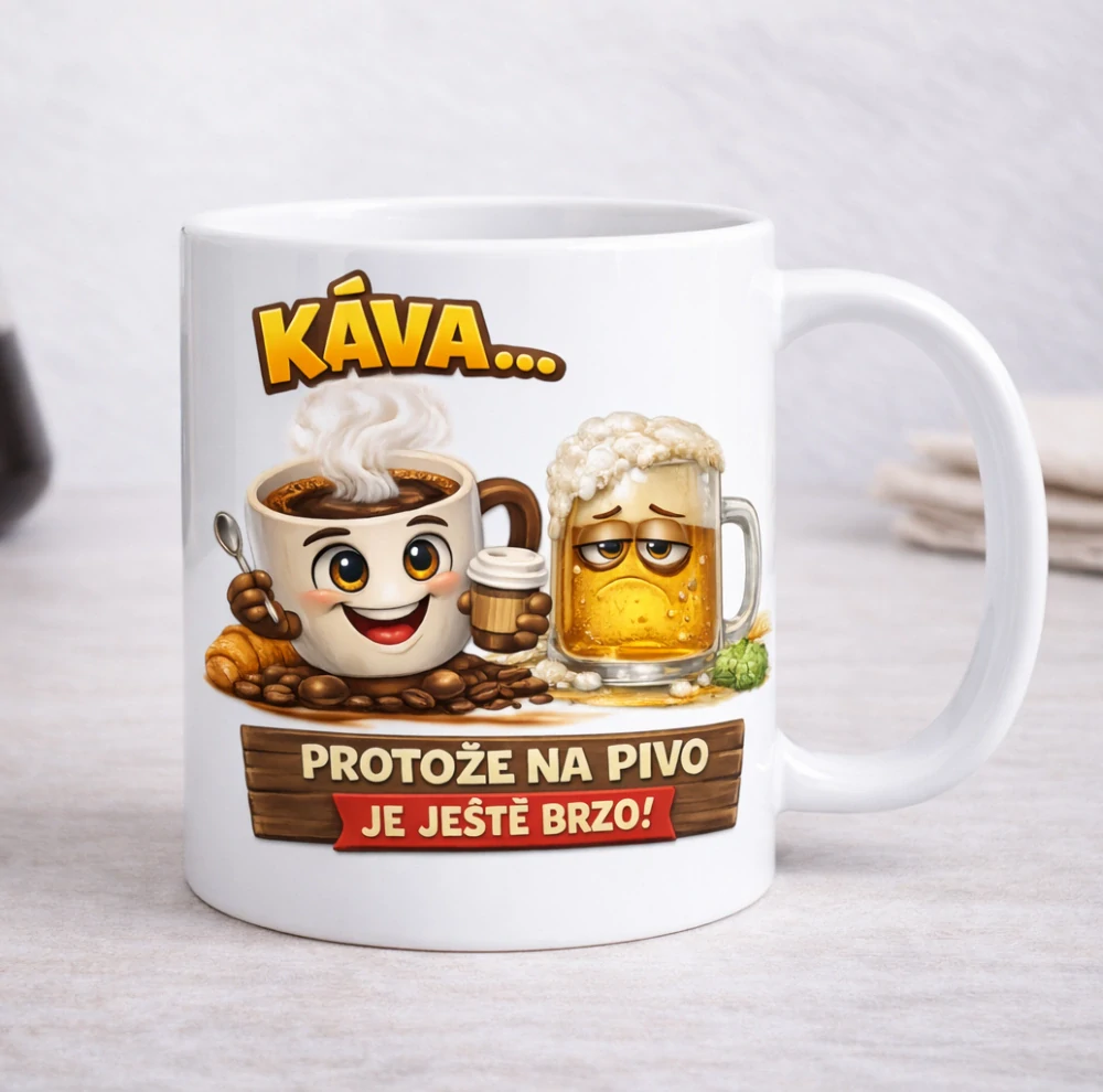 Hrnek „KÁVA… protože na víno je ještě brzo!“