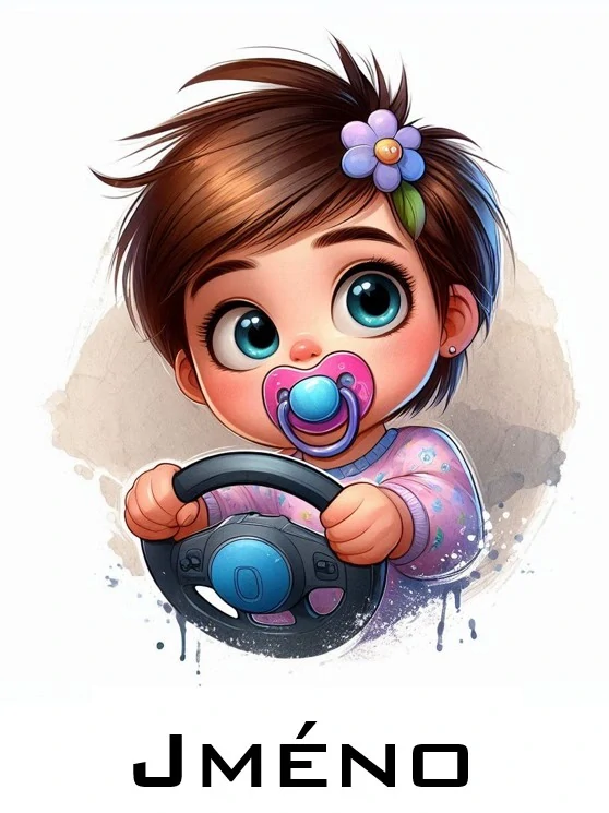 1. Samolepka - dítě v autě se jménem