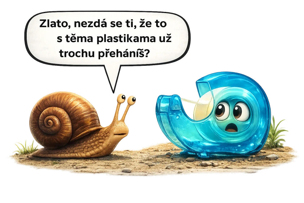 Šněk a lepící páska - plastika