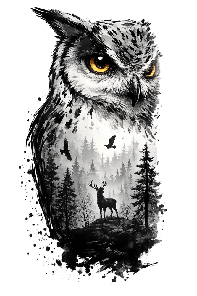 Sova a jelen - ticho lesa