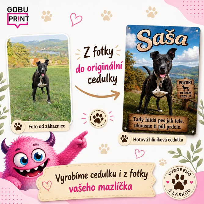 Cedulka Pozor pes z fotky vašeho psa