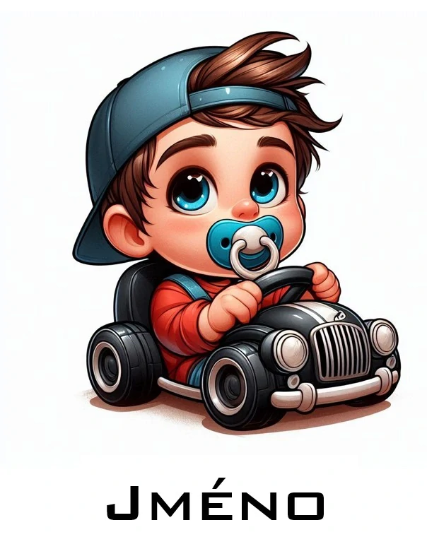 1. Samolepka - dítě v autě se jménem
