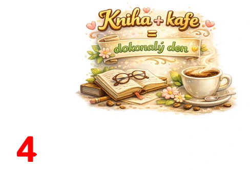Vtipné motivy s knihou a kávou pro milovníky čtení
