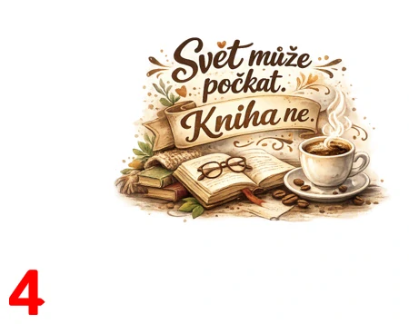 Vtipné motivy s knihou a kávou pro milovníky čtení II
