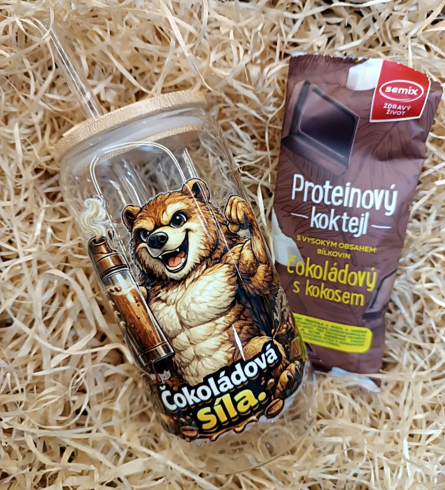 Sklenice s brčkem a potiskem zvířat