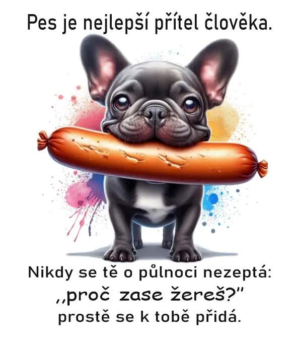 Levně Francouzský buldoček s klobásou II (NAŽEHLOVAČKA)