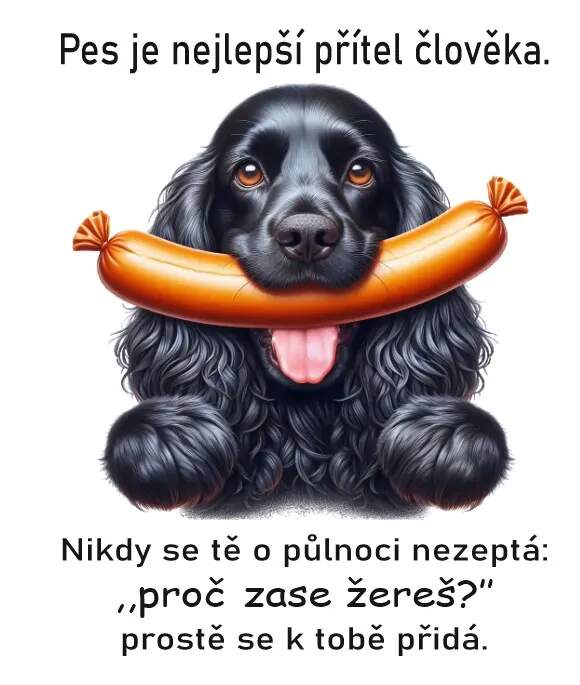 Levně Černý kokršpaněl s klobásou (NAŽEHLOVAČKA)