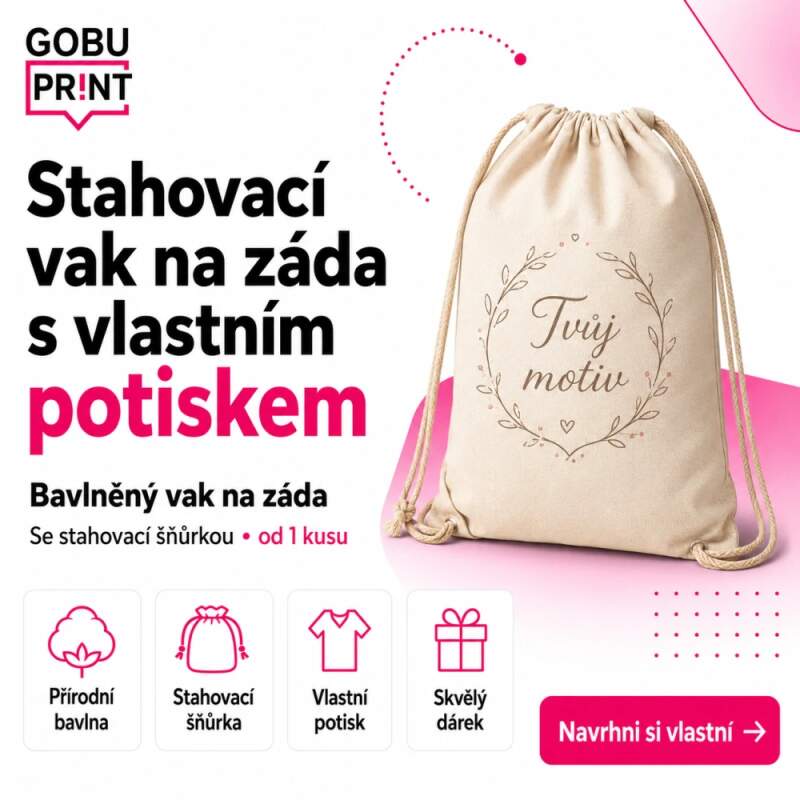 Levně Stahovací vak na záda s vlastním potiskem (bavlněný vak)
