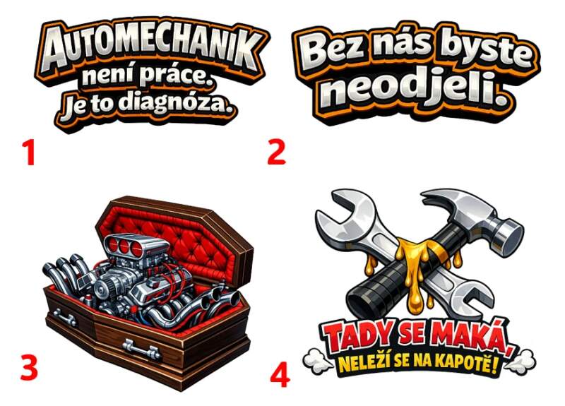 Levně Automechanik a pauza na kafe - 4 motivy (Nažehlovačka auta)