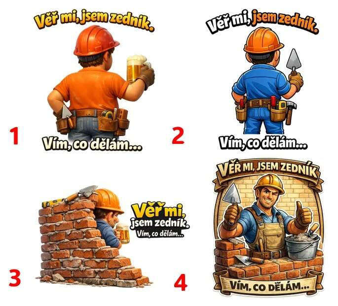 Levně Zedník - vím co dělám - 4 motivy (Nažehlovačka auta)