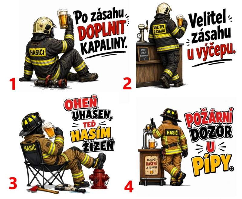 Levně Hasič a pivo - 4 motivy (nažehlovačka hasič)